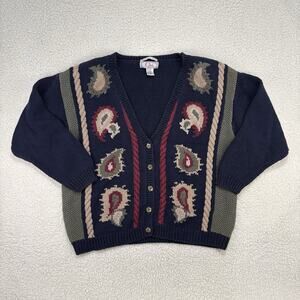 Vintage Lee David Cardigan Knitted By Hand‎ Womens 14/16 Paisley Knit Sweater
